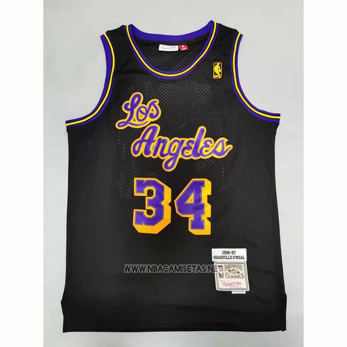 Camiseta Los Angeles Lakers Shaquille O'neal NO 34 Mitchell & Ness 1996-97 Negro
